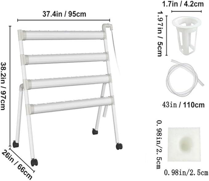 36 Plant Sites Indoor Garden Hydroponics Growing System Kit with Pulley PVC-U Pipes Hydroponics Planting System with Grow Baskets and Sponges for Fruits Vegetables Herb