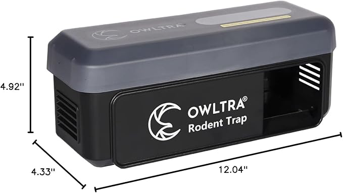 OWLTRA OW-7 in-/Outdoor Electric Rodent Trap Instant Kill Mouse &amp Rat Zapper with Waterproof Cover Sound &amp Light Alarm and Batteries or USB Power Source Waterproof Grade IPX4 Black