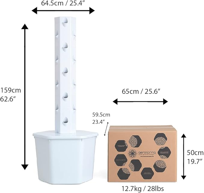 Standard Outdoor Vertical Hydroponic Growing System Kit Grow 27 Large Lettuce Vegetables Herbs Fruit | 20 Gallon Water Tank 20' Pump Cable Smart WiFi Timer | Easy Assembly &amp Use