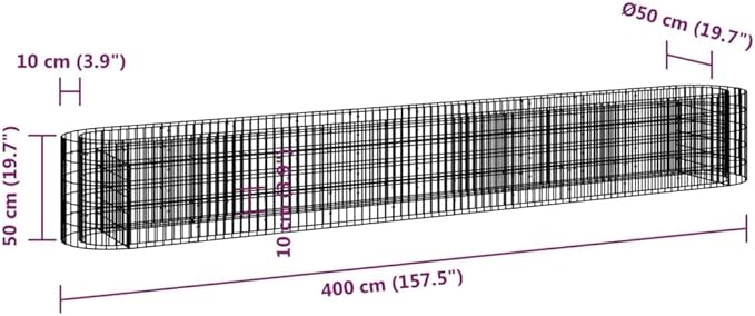 Gabion Raised Bed Silver Galvanized Iron 157.5 x 19.7 x 19.7 in Gardening Pots &amp Planters 152028