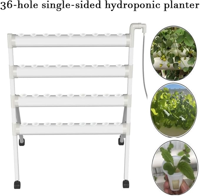 36 Plant Sites Indoor Garden Hydroponics Growing System Kit with Pulley PVC-U Pipes Hydroponics Planting System with Grow Baskets and Sponges for Fruits Vegetables Herb