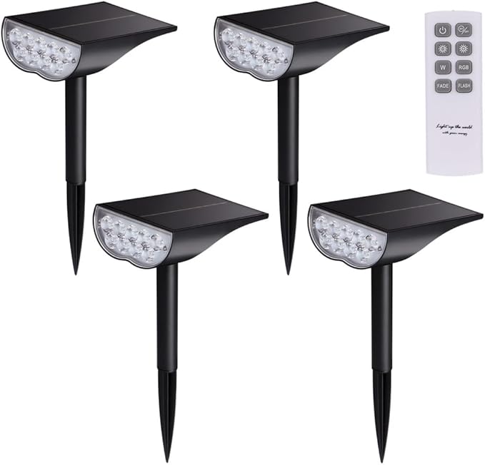 Outdoor In-Ground Landscape Light with 4 Pcs Solar Garden Spotlight Waterproof Patio Light Remote Control Color-Changing Spotlight Auto Illuminating Led Light for Yards Parks Lawns