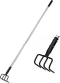 Long Hand Cultivator Carbon Steel &amp Stainless Steel Tiller Cultivator Garden Cultivator with Telescopic Handle and Soft Handle Cover Hand Tiller for Digging Loosening Weeding