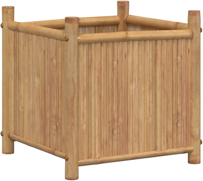 Large Outdoor Planter Box for Vegetables Herb and Flower - 15.7 Bamboo Gardening Pots for Planting - Elevated Plant Beds