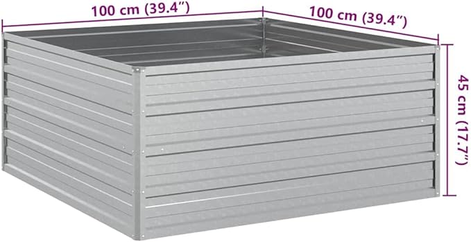 Garden Raised Bed Silver Galvanized Steel 39.4x39.4x17.7 inch Square Outdoor Planter for Vegetables Flowers Durable Metal Construction