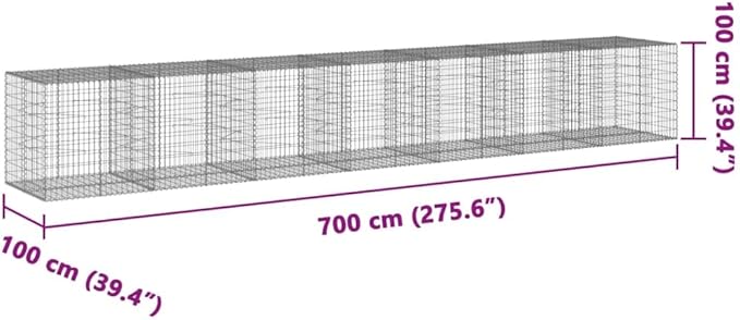 Galvanized Iron Gabion Basket with Cover 275.6x39.4x39.4 Large Outdoor Planter Box for Raised Garden Bed Landscaping and Decorative Structures