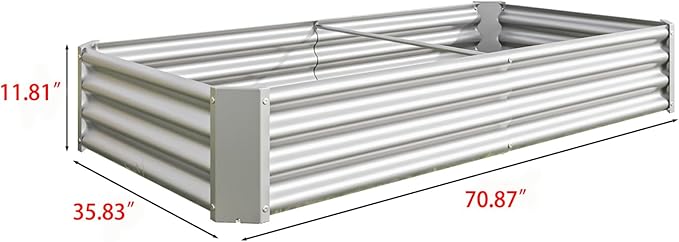 Dawn Raised Garden Bed Outdoor 6×3×1ft Metal Raised Rectangle Planter Beds for Plants Vegetables and Flowers - Silver