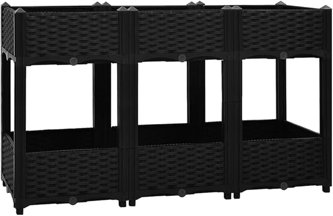 47.2x15.7x28in Rectangular Raised Garden Bed Matte Black UV PP Planter Box for Vegetables &amp Flowers Lightweight Outdoor Garden Box for Balcony Patio Yard