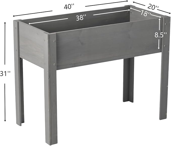 Donext 40 Inch Elevated Planter Box Solid Wood Standing Garden Bed with 4-Leg Design Brown Finish Raised Planter for Patio Balcony Gardening(Gray)