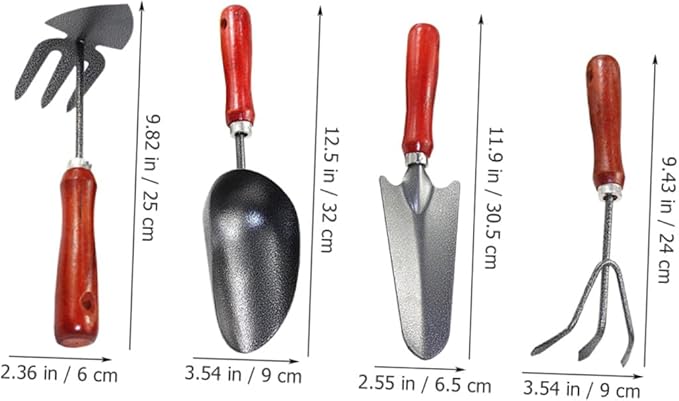 4pcs Small Garden Tool Set with Extended Narrow Shovel Dual-use Hoe and Rake Three-Prong Cultivator and Soil Scoop for Planting and Gardening Supplies