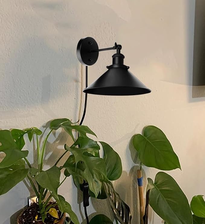 Hook Type Wall Mounted Plant Light Full Spectrum 25W 6000K White Light Timing Retro Metal Adjusted Angle Black Wall Lamps for Plants Flowers Indoor Growing