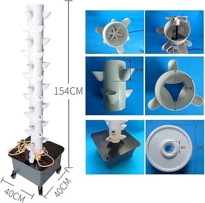 15 Floors 45 Holes Hydroponics Tower Set Hydroponic Growing Hydroponic Growing Kit Aquaponics Growing with Pump and Movable Water Tan