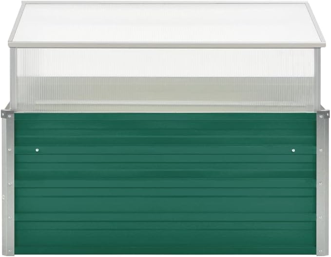 Galvanized Steel Garden Raised Bed with Greenhouse Outdoor Galvanized Metal Planter Box Outdoor Gardening Planting Box for Flowers and Plants Green 39.4x39.4x30.3-57