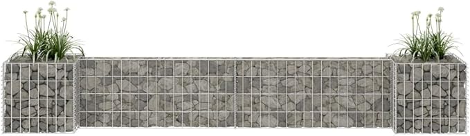 Galvanized Steel H-Shaped Gabion Planter Raised BedOutdoor Garden Galvanized Steel Wire Mesh Grid Stone Wall Flower Raised Bed for Vegetables Flowers Plants 102.4x15.7x15.7