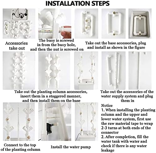 Hydroponics Tower Growing System Set 15 Floors 45 Holes Vertical Kit for Aquaponics and Hydroponic Gardening