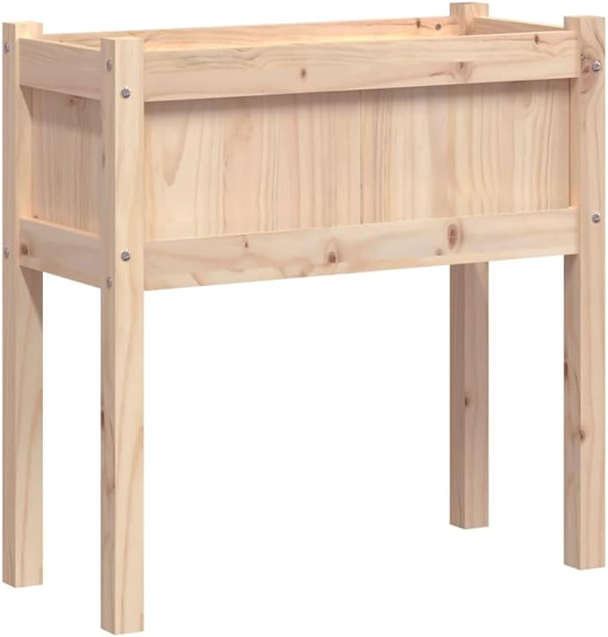 Rectangular Garden Planter Natural Solid Pine Wood 27.6x27.6x27.6 Inch Rustic Finish Outdoor Raised Garden Bed for Patio Balcony