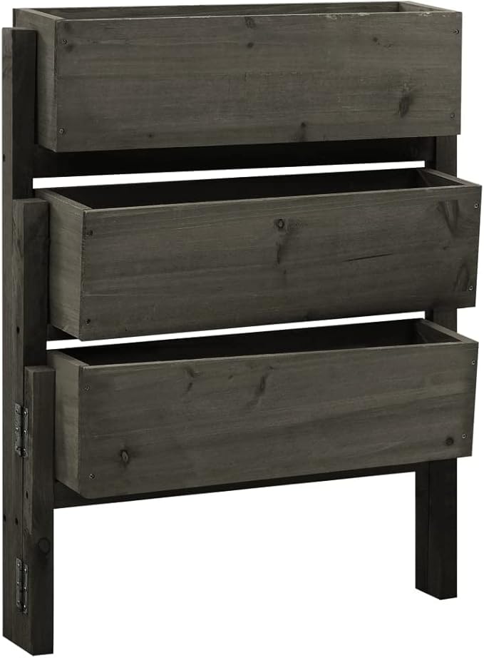 Solid Firwood Planter Grey Water-Based Finish 23.6x23.6x29.5 Inch Outdoor Raised Garden Bed for Patio Balcony Gardening