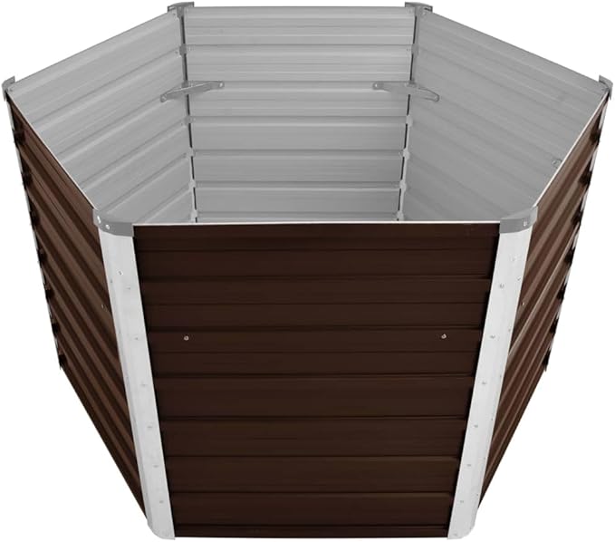 Raised Garden Bed Brown Galvanized Steel Hexagonal Planter Box for Outdoor Plants 50.8x50.8x30.3 Inch Heavy Duty Gardening Raised Beds