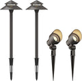 GOODSMANN Landscape Lighting 2PK Landscape Floodlights Spotlights 3W LED 200 Lumen with 2PK 3W LED 180 Lumen Hardwired 2 Tier Pagoda Path Lights 3000K Warm White