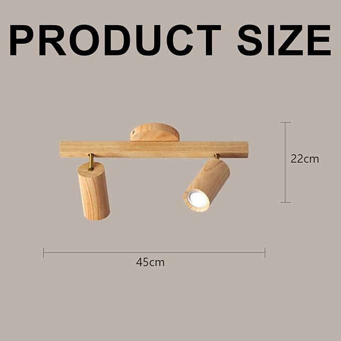 Rotatable Wooden Ceiling Light Adjustable LED Track Lighting Kit Modern Spotlight for Home Farmhouse Kitchen 2-Light