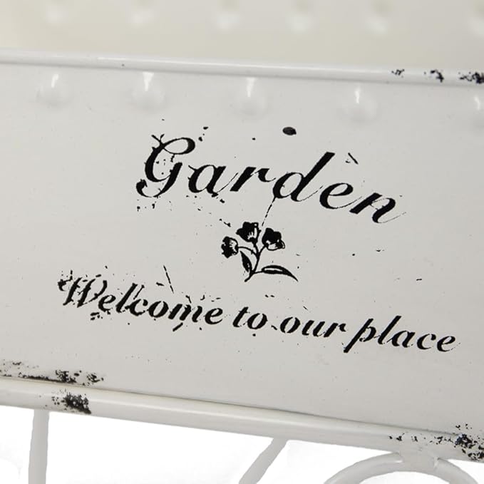 11.5x4x7 White Metal Decorative Disressed Wheelbarrow Planter Tabletop Decor