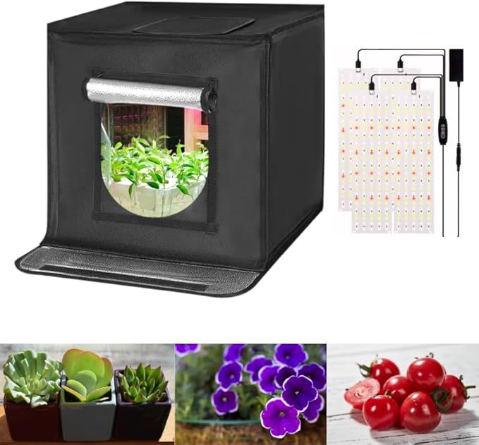 Portable Plant Grow Light Box | 4 Panels - 540 LEDs (6000K/3000K/660nm) - Black Polyester Fabric Light Reflection &amp Shading Design for Indoor Plant Growth 16x16x16in
