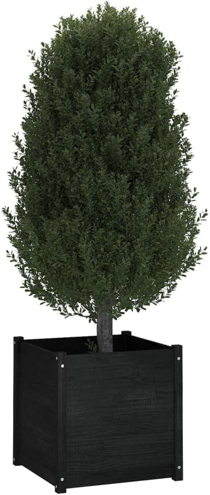 Black Solid Pinewood Outdoor Garden Planter 23.6 Inch Square Raised Bed for Vegetables Flowers Herbs Durable Patio Decor