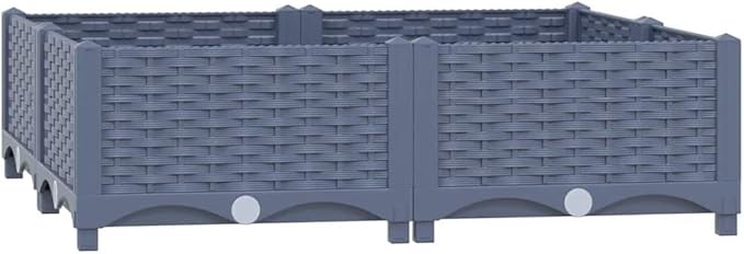 31.5 x 31.5 in Grey Square Raised Garden Bed Blue-Grey Polypropylene Planter Box with Drainage for Patio Outdoor Herb Tomato &amp Flower Boxes