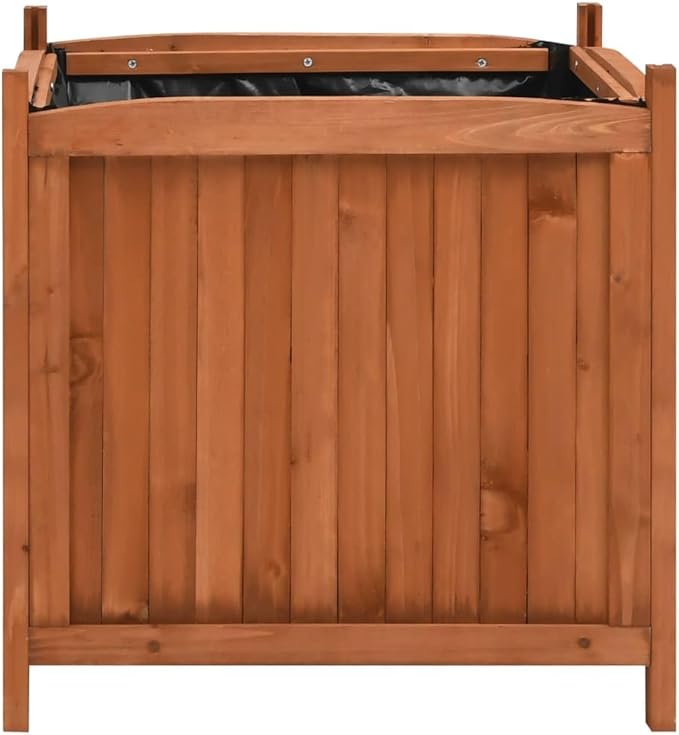 Set of 2 Brown Raised Bed Water-Based Paint Large Square Firwood Planters for Garden Balcony Patio Outdoor Indoor - Sturdy Welded Fence for Home and Garden