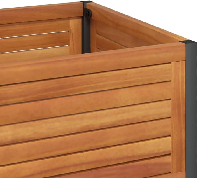 Wooden Garden Planter Box with Storage Shelf and Slatted Design Wood Flower Boxes Wooden Raised Garden Bed 31.5x17.7x31.5 Solid Wood Acacia and Steel-354
