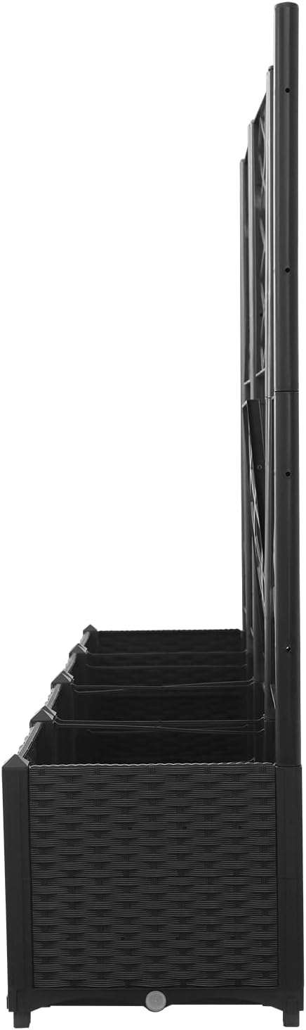4 PCS Plastic Plant Box with Trellis 63 Tall Planter Box for Climbing Plants 33 lbs Capacity Outdoor Garden Bed for Balcony Patio Backyard (Dark Black) (Dark Black)