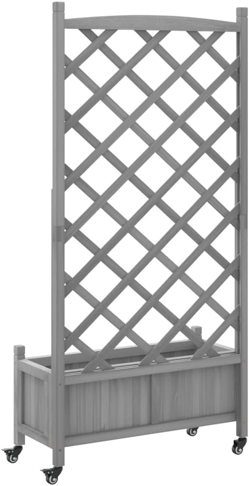 Rustic Grey Raised Garden Planter Box on Wheels 62 Tall Wooden Elevated Planter with Trellis for Patio Balcony Outdoor Herb Flower Bed