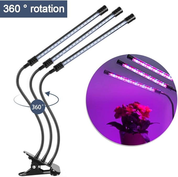 LED Grow Light 27W Red Blue Full Spectrum Timing 54 LED 5 Dimmable Levels Plant Grow Lights for Indoor Plants Adjustable Gooseneck 4 8 12H Timer 3 Switch Modes Waterproof
