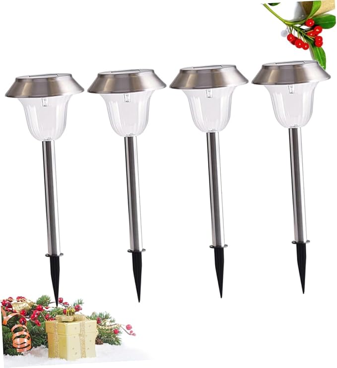 Toyvian 4pcs Led Solar Garden Lights Stainless Steel Lawn Lamp Landscape Lights for Outdoor Decor Easy Install