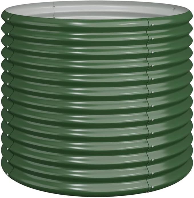 Green Powder-Coated Steel Garden Planter 31.5x31.5x26.8 Inch Outdoor Raised Garden Bed Durable Weather-Resistant Round Planter for Vegetables Flowers Herbs