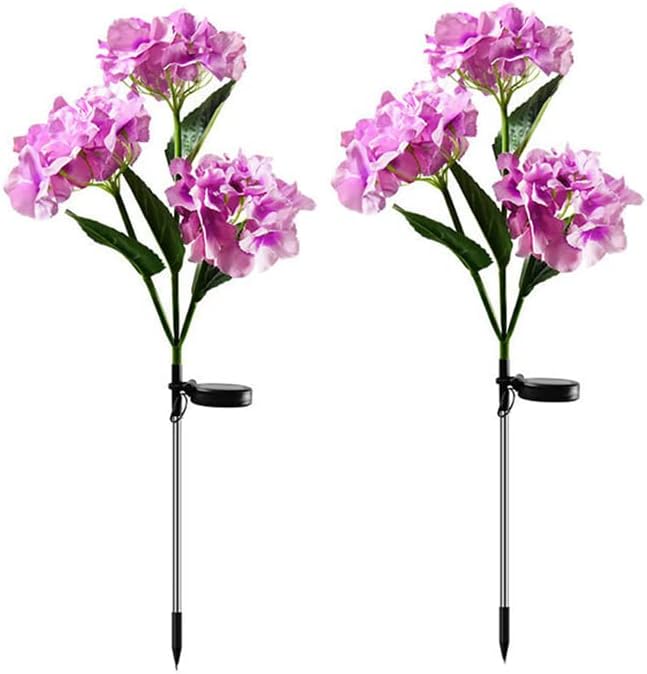 Plant Growing Lamps 2 Pack Hydrangea Flower Solar Led Light Outdoor Garden Lawn Lamps for Garden and Vegetable Patch Patio Country House Decoration(Purple-2 Pack)