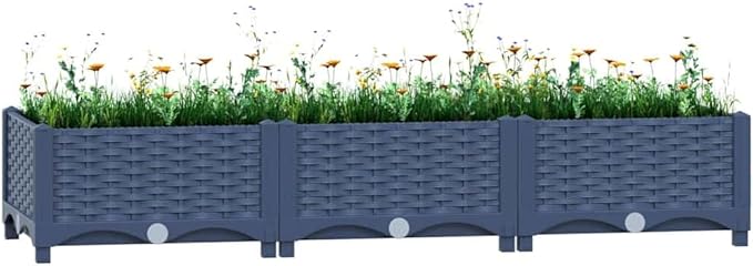 vidaXL Rectangular Gray Raised Bed - Spacious Durable Polypropylene Construction for Outdoor Use - Perfect for Planting Flowers Herbs &amp Vegetables