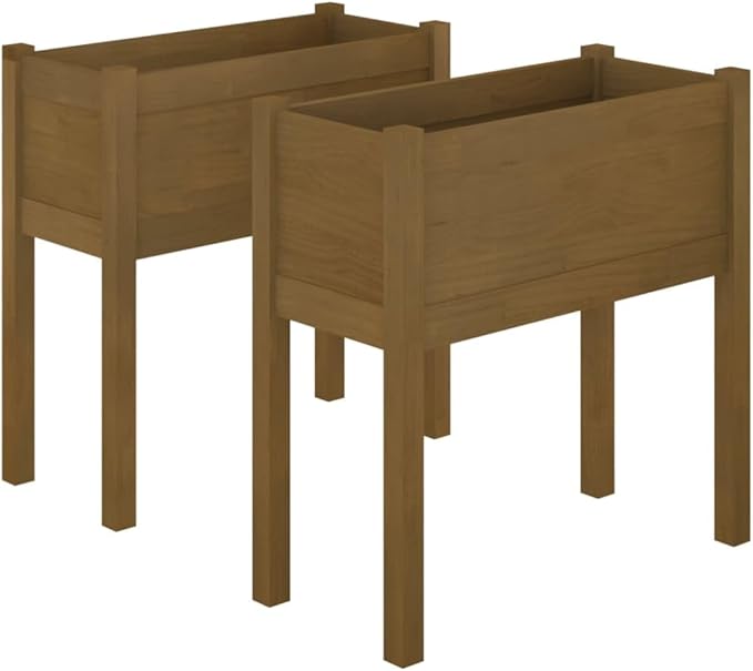 Garden Planter Boxes Solid Wood Pine Outdoor Flower Pot for Planting Large Vegetable &amp Herb Growing - 2 pcs Honey Brown 27.6