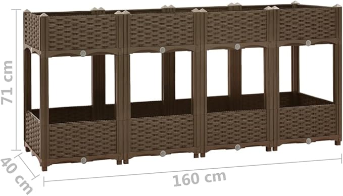 Raised Bed Natural Plant pots Outdoor Planter Box with 2 Shelves Suitable for Vegetables Grass Lawn Yard 63x15.7x28 Polypropylene