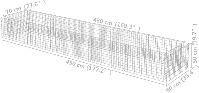 Galvanized Steel Gabion Planter Raised Bed Outdoor Garden Galvanized Steel Wire Mesh Grid Stone Wall Flower Raised Bed for Vegetables Flowers Plants 177.2x35.4x19.7 -AA