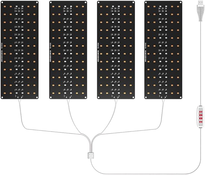 4Head Full Spectrum LED Plant Grow Lights DC5V Indoor Seedling Planting Panel Lamp Dimmable Hydroponic System UV/IR Auto On/Off 8/12/16hours Timer Greenhouse Tent Cultivate Flower Succulents Fill Lamp