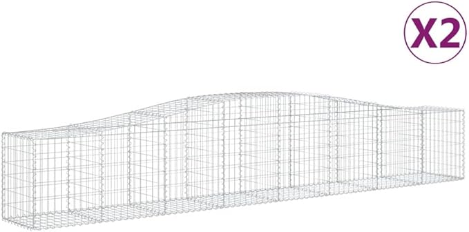 2-Pack Gabion Basket Planter Set 157.5x19.7 Galvanized Iron Decorative Inlays Modern Rectangular Garden Bed for Outdoor Patio Backyard &amp Landscape