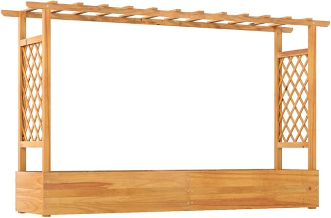 Pine Wooden Raised Garden Bed with Trellis &amp Flat Roof Planter Box for Climbing Plants Outdoor Planting Stand Roof Climbing Plant Support Raised Beds Backyard Planter Wooden Garden Planter