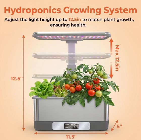 Indoor Hydroponic Garden System Smart 8-Pod Indoor Herb Garden Kit with 24W LED Grow Light APP Control 30” Adjustable Height Quiet Pump