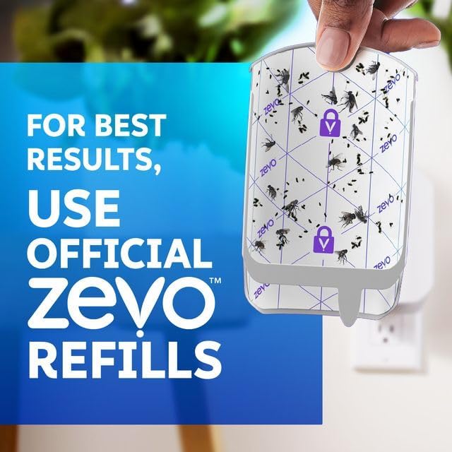 Zevo 2 Flying Insect Traps &amp 2 Refill Cartridges - Plug in Fly Trap &amp Indoor Bug Catcher for Gnats House &amp Fruit Flies - Blue &amp UV Light Technology Mess-Free Alternative to Bug Zappe