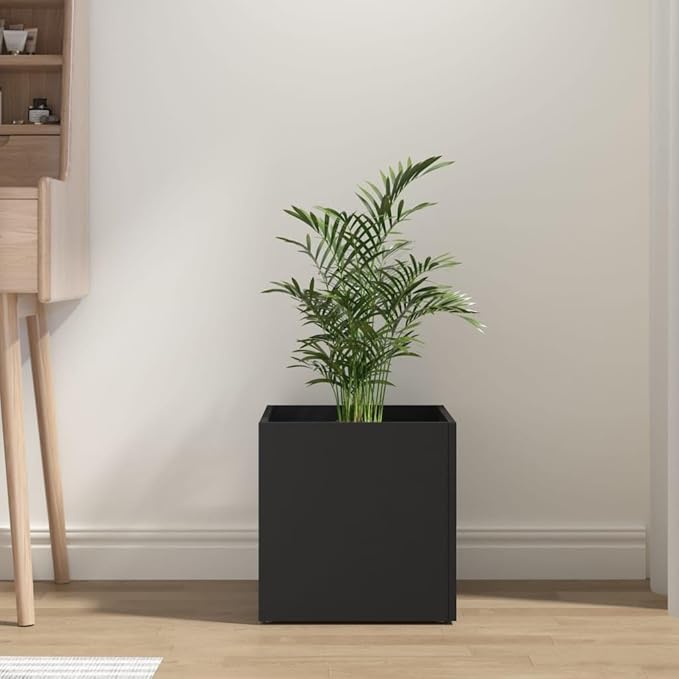 Square Planter Box Black Engineered Wood 15.7x15.7x15.7 inch Modern Indoor Decor Living Room Bedroom Office Low Maintenance