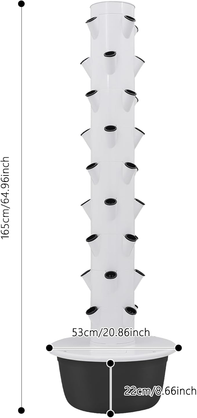 Hydroponics Growing Tower 20 W 36-Plant Spots Garden Planter 9-Tier Planter Germination Kit with Loop Timer &amp Submersible Pump for Flowers Vegetables Leafy Greens（White + Balck）
