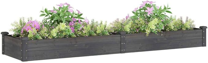 YAFF Garden Raised Bed Grey Solid fir Wood Large Garden Raised BedPots &amp Planters-364300