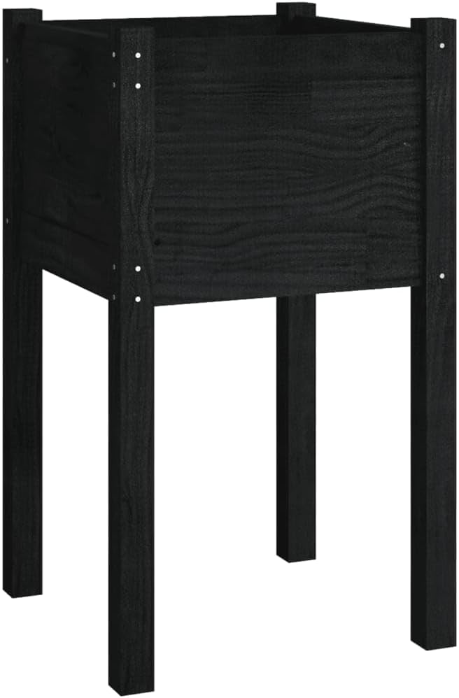2 pcs Growing Wooden Raised Planter Box with Legs Raised Garden Bed Wood Planter Box Stand for Backyard Patio Balcony Black 15.7x15.7x27.6 Solid Wood Pine