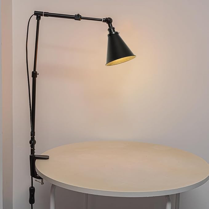 15Ft Timer Switch Cord Clip Mount Plant Growing Stand Socket Light Adjustable Length Black Cone Shade Retro Design for Shelf Or Table Indoor Plants (No Bulb)